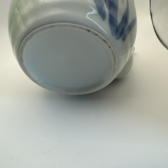 JAPANESE FINE PORCELAIN CONTEMPORARY TEAPOT BLUE PINK‎ FLORAL WOVEN HANDLE - Picture 11 of 12